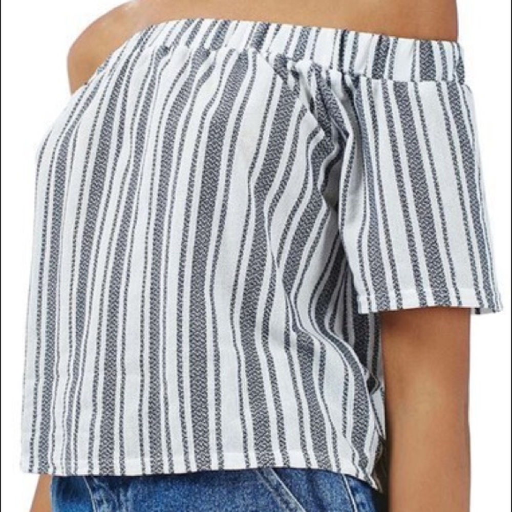 Topshop Striped off the shoulder top